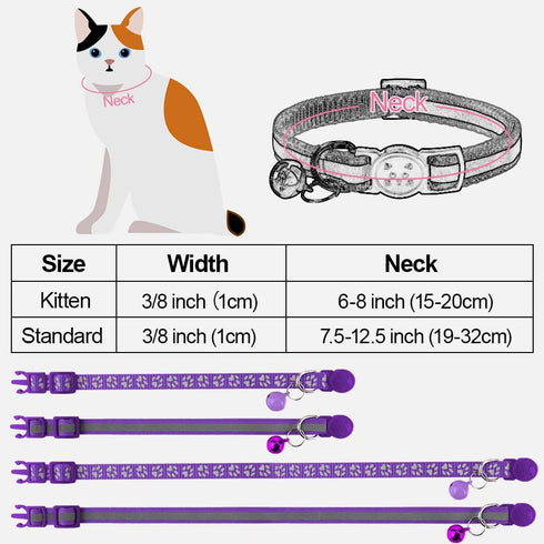 Taglory Reflective Cat Collar Breakaway with Bells, 2 Pack Adjustable 7.5-12.5 Inch, Purple for Girl Boy Pet