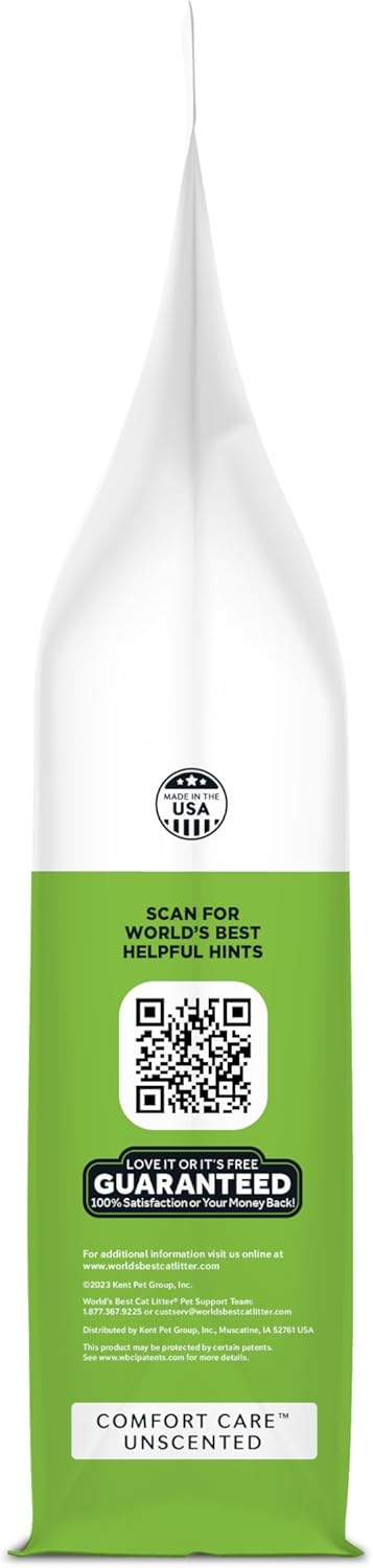WORLD'S BEST CAT LITTER Comfort Care, Unscented, 8-Pounds, Quick Clumping, Flushable, 99% Dust Free