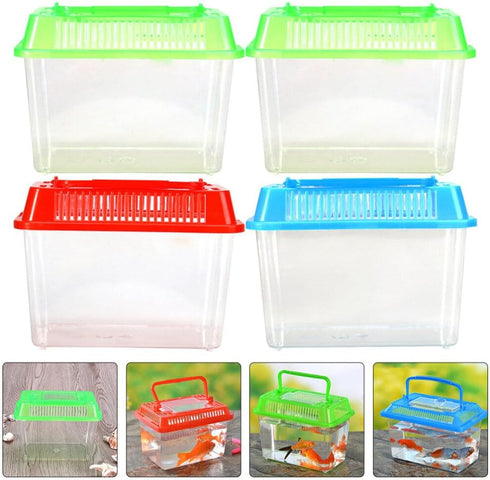 POPETPOP 5pcs Plastic Fish Bowls, Small World Habitat Portable Clear Tank for Small Critters and Reptiles