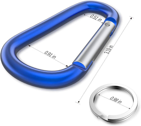 sprookber 3" Aluminum Carabiner D Ring, Caribeener Clips, Spring Snap Hook Set of 10 for Keychain
