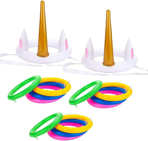 Joliyoou Unicorn Party Games, Inflatable Ring Toss Game Set with 2 Unicorns and 12 Toss Rings, 2 Pack