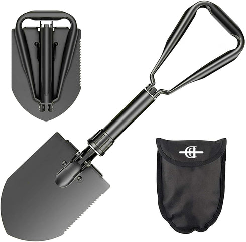 Heavy Duty 24.5" Collapsible Shovel - Foldable Camping Shovel and Pickax, Military Entrenching Tool for Outdoor Use