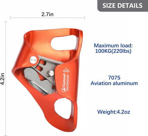 Hand Ascender Climbing UIAA & CE Certified, Ergonomic Rubber Handle, Suitable for 8~13mm Ropes