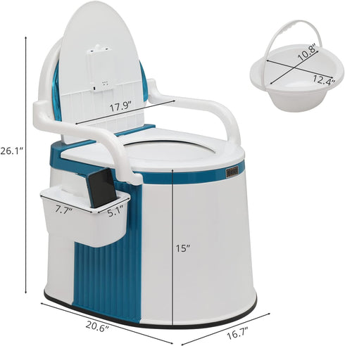 Commode 5 VINGLI Portable Toilet | Back & Handrail Design with Gallon Bucket Inner, Camping RV Toilet for Adult, Kids