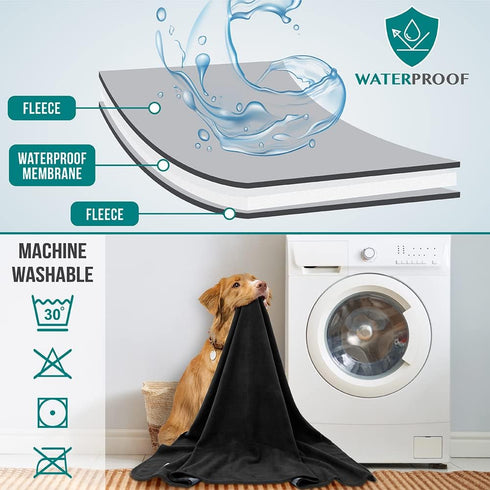 PetAmi Waterproof Dog Blanket for Medium Large Pets, Reversible Washable Soft Fleece Cat Blanket, Pet Couch Cover