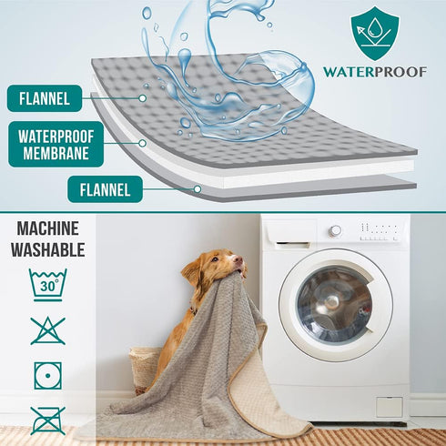 PetAmi Waterproof Dog Blanket, Leakproof Puppy Cover for Small Medium Dogs, Reversible Washable Soft Plush, 29x40 Taupe