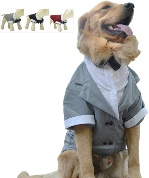 Lovelonglong Pet Costume Dog Suit, Formal Tuxedo with Black Bow Tie for Small Size Dogs, Gray