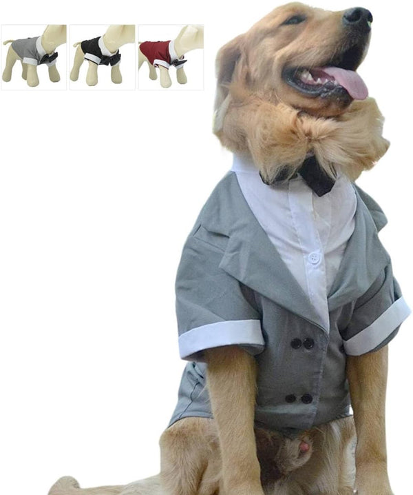 Lovelonglong Pet Costume Dog Suit, Formal Tuxedo with Black Bow Tie for Small Size Dogs, Gray