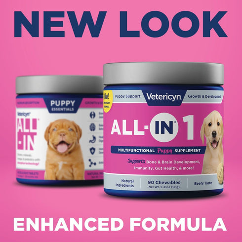 Vetericyn ALL-in 1 Multifunctional Puppy Supplement | Digestive Enzymes + Antioxidant Immune Support for Puppies + Vitamins, Minerals, Prebiotics, Probiotics, and Omegas. 90 Count