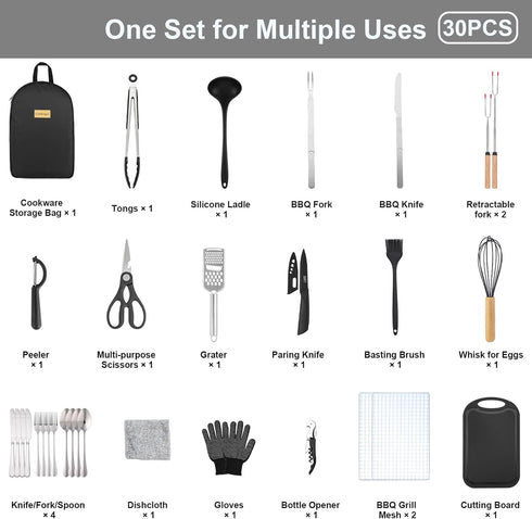 Set, Set, Camping Accessories Kitchen Cooking Utensils Portable Outdoor Camp Cookware Silicone Camper Essentials Gear