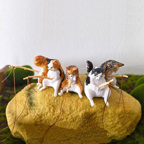 Kawaii Miniature Resin Cat Ornaments, Creative Aquarium Decoration, DIY Cat Fishing Ornament