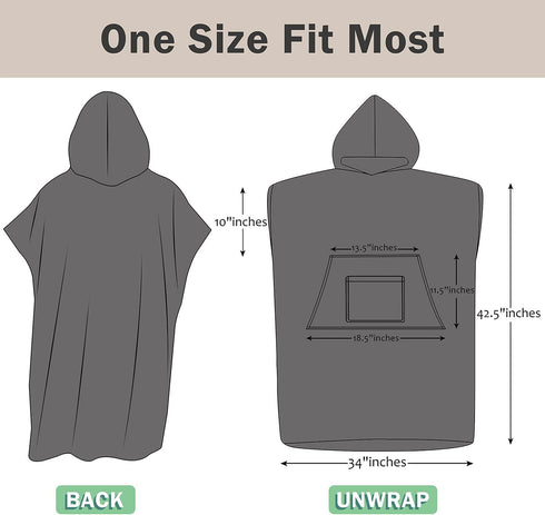 Tirrinia Surf Poncho Beach Changing Towel Hooded Wetsuit, Super Absorbent Swim Robe Poncho for Men & Women Bath Shower