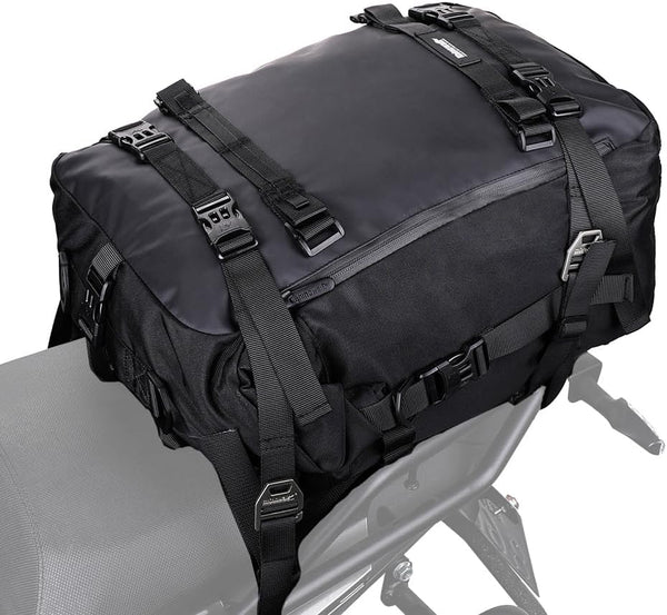 Rhinowalk 30L Motorcycle Tail Bag - Waterproof Motor Pannier Travel Luggage for Motorbike Rear Rack - Black
