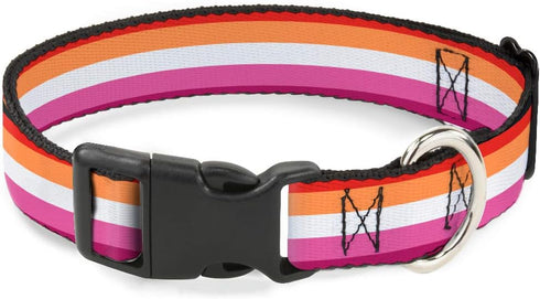 Dog Collar Plastic Clip - Flag Lesbian Five Stripe in Oranges, White & Pinks, 9 to 15 Inches, 1.0 Inch Wide