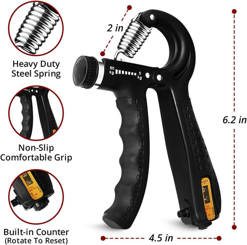 Hand Grip Strengthener Trainer with Adjustable Resistance - 10-130lbs (4.5-59kg) for Muscle Building, Injury Recovery,