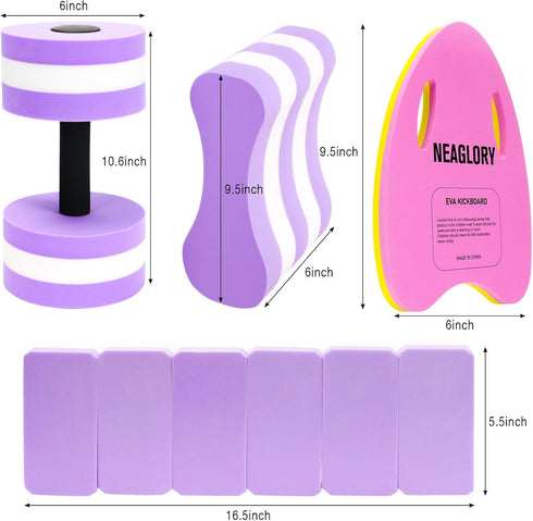 NEAGLORY 5 Pieces Water Aerobics Set, Aquatic Exercise Equipment for Pool Fitness, Foam Dumbbell, Swim Kickboard