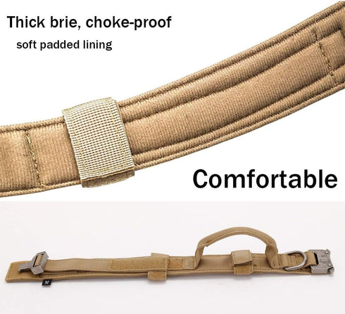 Tactical Dog Collar, Adjustable Military Nylon Dog Collar with Heavy Duty Metal Buckle and Handle for Training, Brown, L