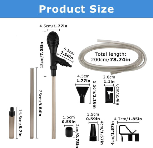 Waylenbo 80GPH 5-80 200cm Small Fish Aquarium Gravel Cleaner Kit - Manual Strong Suction Gravel Vacuum for Aquarium