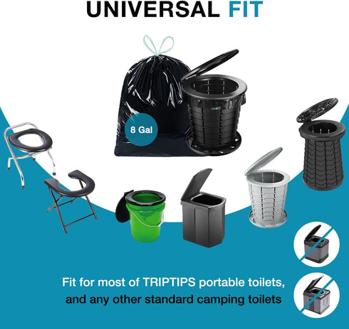 TRIPTIPS Portable Toilet Bags - Drawstring 8 Gallon Camping Toilet Bags, Leak-Proof Toilet Liners for Camping, Hiking,