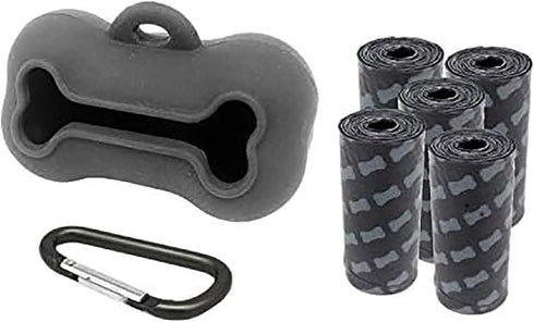 5 Rolls Portable Silicone Dog Poop Bags with Dispenser - Plastic Pooper Scoopers & Bags for Outdoor Travel