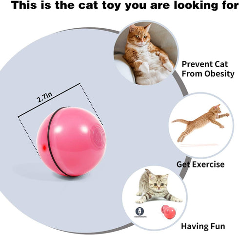 YOFUN Smart Interactive Cat Toy - Upgraded 360 Degree Self Rotating Ball, Pink USB Rechargeable Pet Toy with LED Light