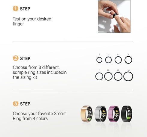 Oucscru Counting(Only 6-14#) Smart Ring for Women Men, Health Tracker with Heart Rate/Blood Oxygen/Blood Pressure/Sleep