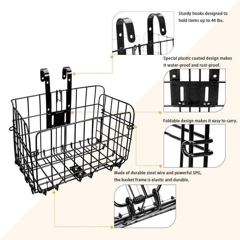 HOMEE Folding Rear Bike Basket | Wire Mesh Fold-Up Detachable Bag for Mountain Bike Accessories (1 Pack)