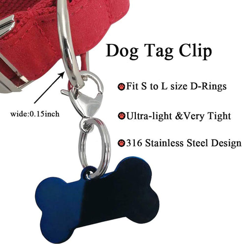 IVIA Dog Tag Clips / 316 Stainless Steel Lobster Buckle with Rings for Cat & Dog Collars (2 Pack Silver)