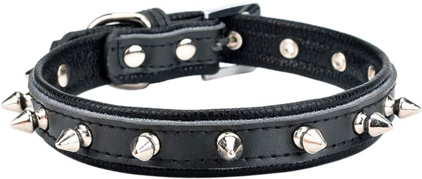 Spiked Studded Padded Leather Pet Collars for Small, Medium, Large Dogs (Black Spiked, 10.5"-13" Neck)