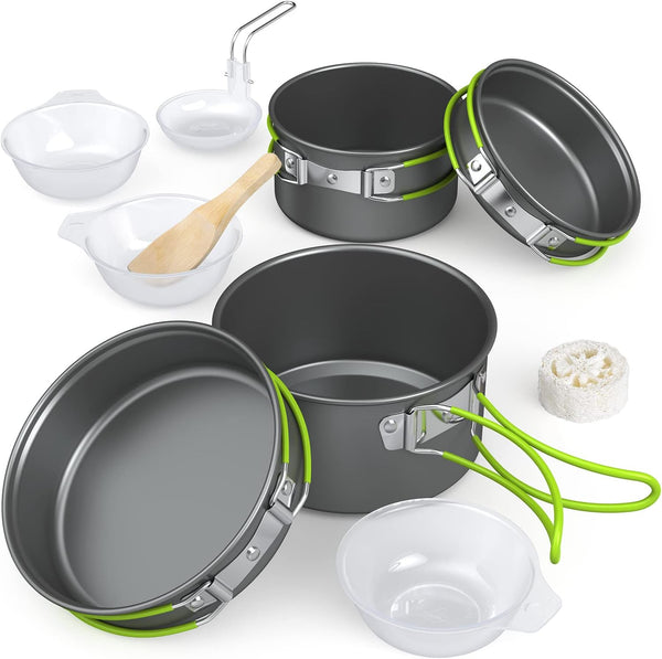 ACAGALA Portable Outdoor Tableware Camping Cookware 2-3 People Multifunctional Portable Cooking Set for