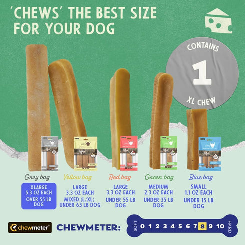 Chewmeter Himalayan Yaky Cheese Chew, 100% Natural, Long Lasting, Gluten Free, X-Large for Dogs 55 Lbs & Over