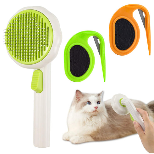 2PCS Pet Knotting Comb with 1PC Cat Brush, Dog Brush with Release Button for Shedding, Jaxbo Grooming Tool for Dogs and