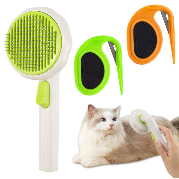2PCS Pet Knotting Comb with 1PC Cat Brush, Dog Brush with Release Button for Shedding, Jaxbo Grooming Tool for Dogs and