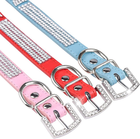 Cute Dazzling Sparkling PU Leather Bling Dog Collar with Rhinestone Crystal for Pets (XS, Blue)