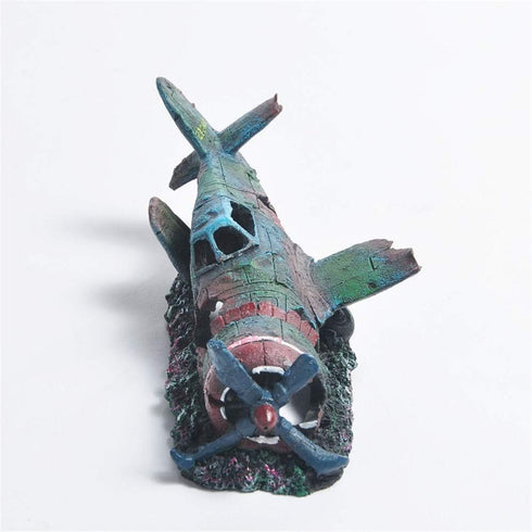 Resin Aquarium Military Thunderbolt Fighter Airplane Wreck Decoration for Fish Tank
