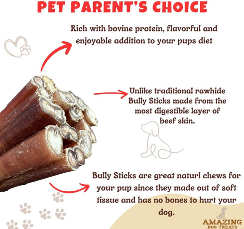 Amazing Dog Treats - Bully Sticks for Small Dogs (6 Inch Junior, 25 Count) - Premium Thin Chews for Puppies