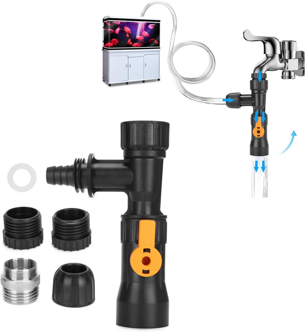 AYNEFY Aquarium Water Changer Faucet Adapter, Quick Water Change with 3 Tab Connector and Vacuum Siphon Gravel Cleaner