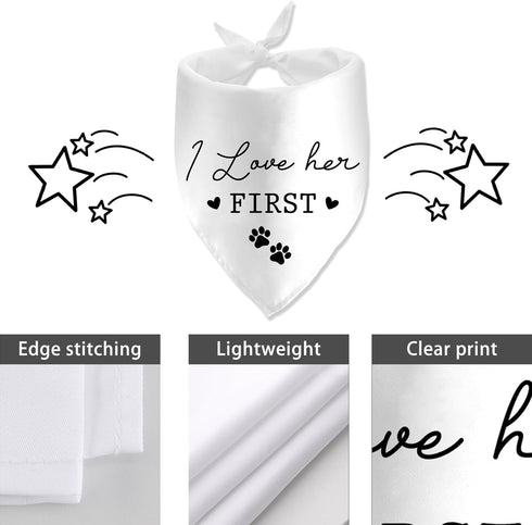 I Loved Her First Wedding Dog Bandana, Engagement Valentine's Pet Scarf Bibs for Wedding Photo Props