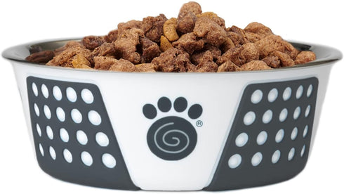 PetRageous 15001 Fiji Stainless Steel Dog Bowl - 3.75-Cup Capacity, 6.75-inch Diameter, 2.5-inch Tall, White and Slate