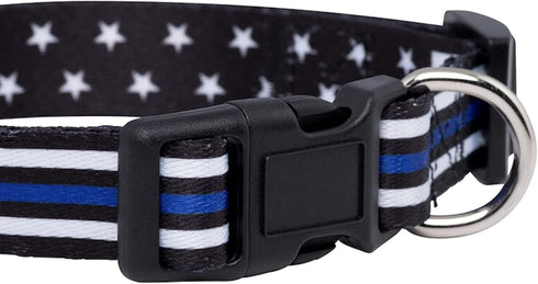 Thin Blue Line Dog Collar by Native Pup, Stars Design for Medium Dogs