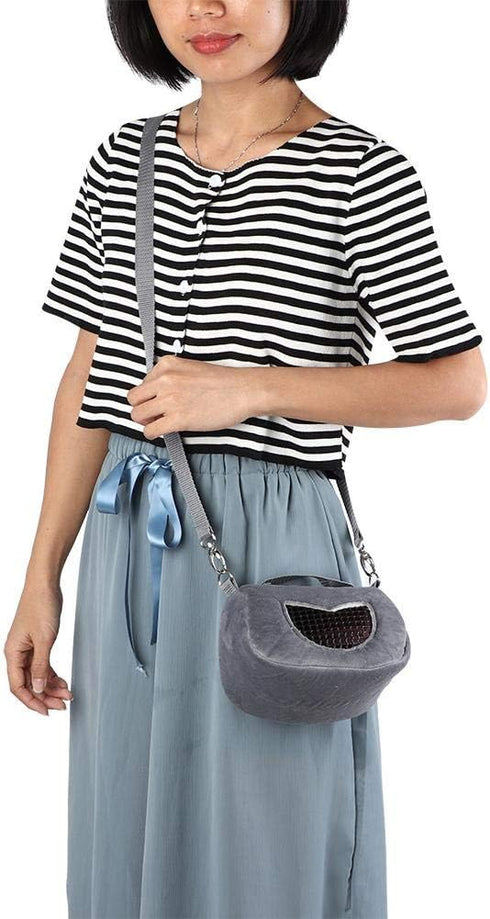 Small Pet Carrier Bag, Gray Flannelette Portable Breathable Carrier for Small Pets (M)