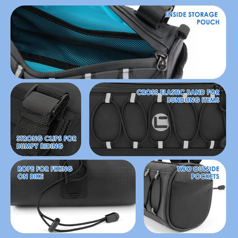 WOTOW Waterproof Bike Handlebar Bag with Large Reflective Area & Strips, Front Pouch with Waterproof Zipper