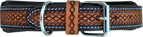 Leather Dog Collar, Western Style Sun Flower Design, Padded for 10AB122-XS