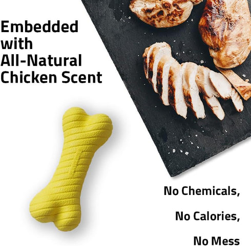 Playology Dual Layer Bone Toy for Medium Dogs (15-35lbs) - All-Natural Chicken Scented Durable Chew Toy