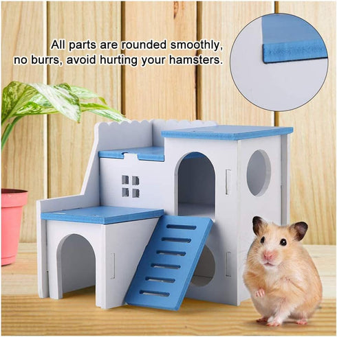 WishLotus Hamster House - Luxury Hideout with Climbing Ladder and Two Layers Hut for Dwarf Hamster, Blue