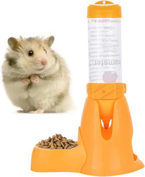Guardians Hamster Water Bottle, Automatic Drinking Bottle with Food Container Base, 125ml, Yellow