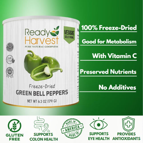 #10 25-Year Ready Harvest Freeze Dried Food - Green Bell Pepper | Emergency Pantry Staples | Canned Vegetables | Can |