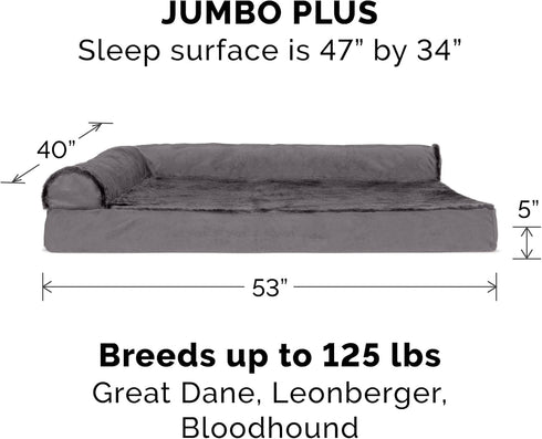 Furhaven Plush & Velvet L Shaped Chaise Replacement Dog Bed Cover, Jumbo Plus (XX-Large) - Platinum Gray, Machine
