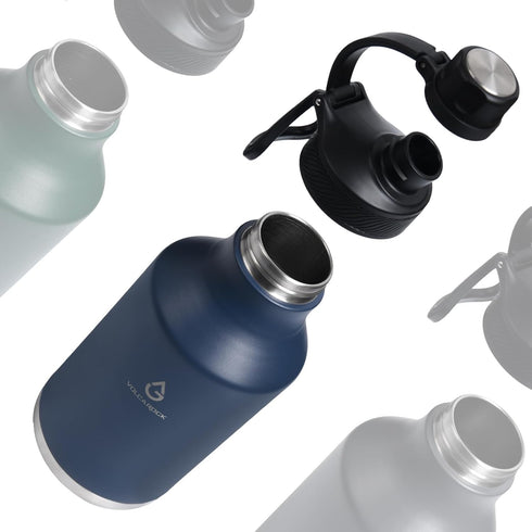 Insulated Water Bottle with Straw Lid, 64 Oz Double Wall Stainless Steel for Hot and Cold Beverages