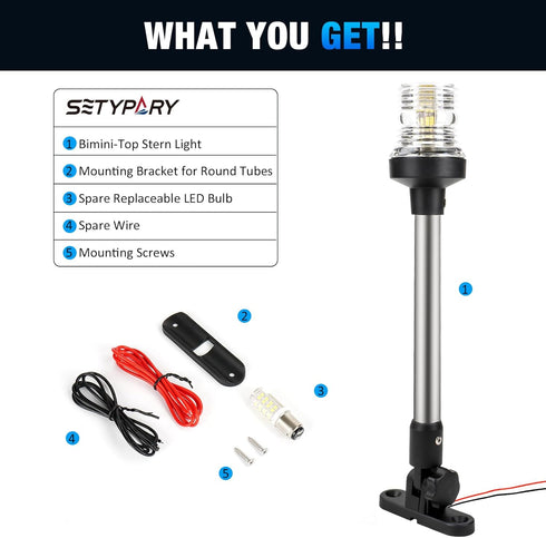 12 Inch IP67, 3 (12~24V) Stern Light Bimini Top Anchor Light, LED Pontoon Navigation Lights Waterproof NM Visibility
